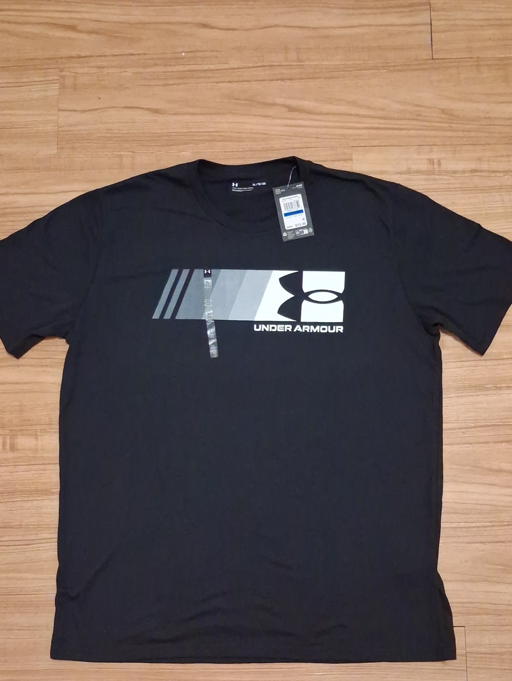Under Armour Black Tee with Gray-White Logo Bar Graphic